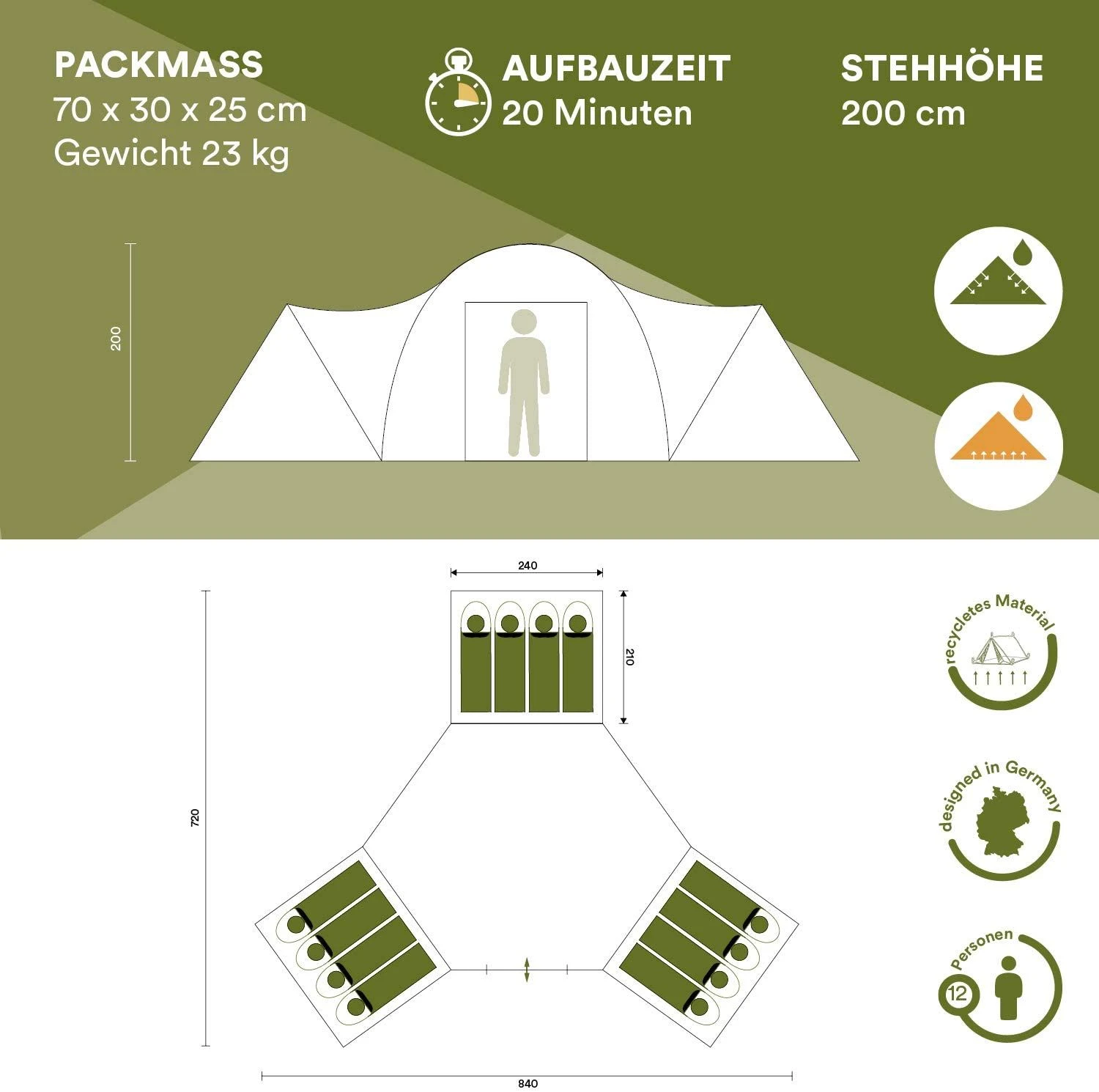 Skandika Turin 12 Beige Familietent 8 Skandika Turin 12 Beige Familietent - Afbeelding 6