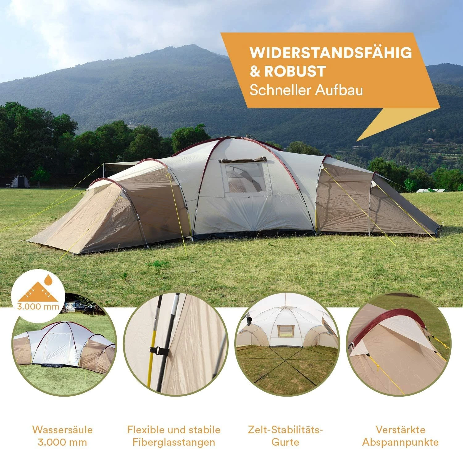 Skandika Turin 12 Beige Familietent 6 Skandika Turin 12 Beige Familietent - Afbeelding 4