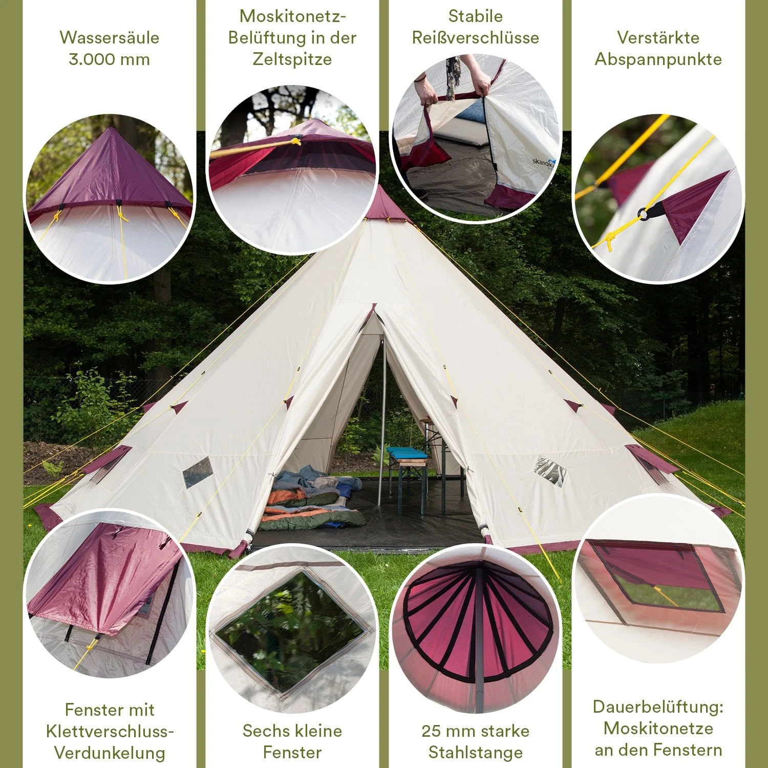 Skandika Tipi Kota 550 Groepstent - Beige 7 Skandika Tipi Kota 550 Groepstent - Beige - Afbeelding 5