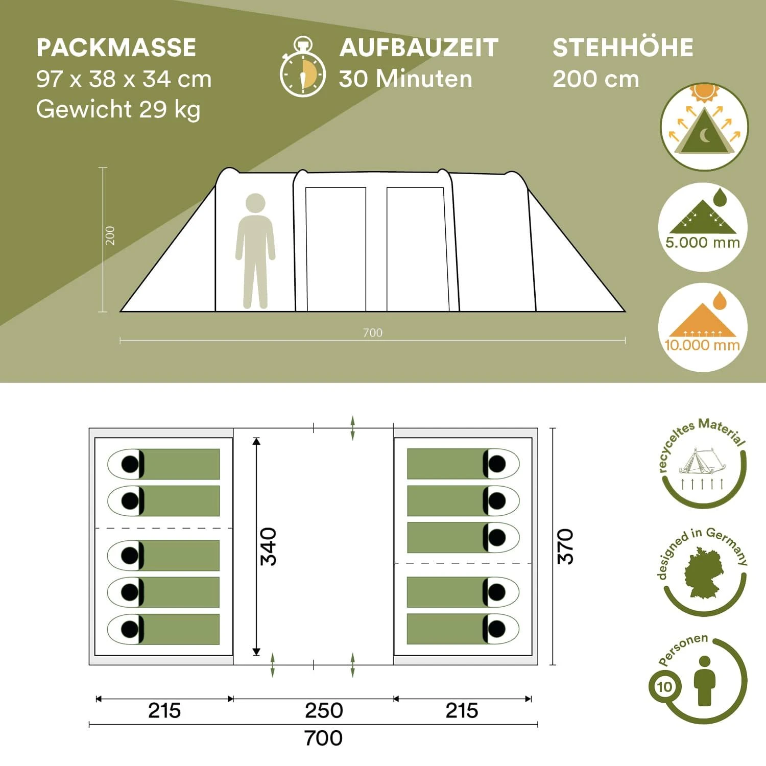 Skandika Montana 10 Sleeper Tunneltent - Blue 8 Skandika Montana 10 Sleeper Tunneltent - Blue - Afbeelding 6