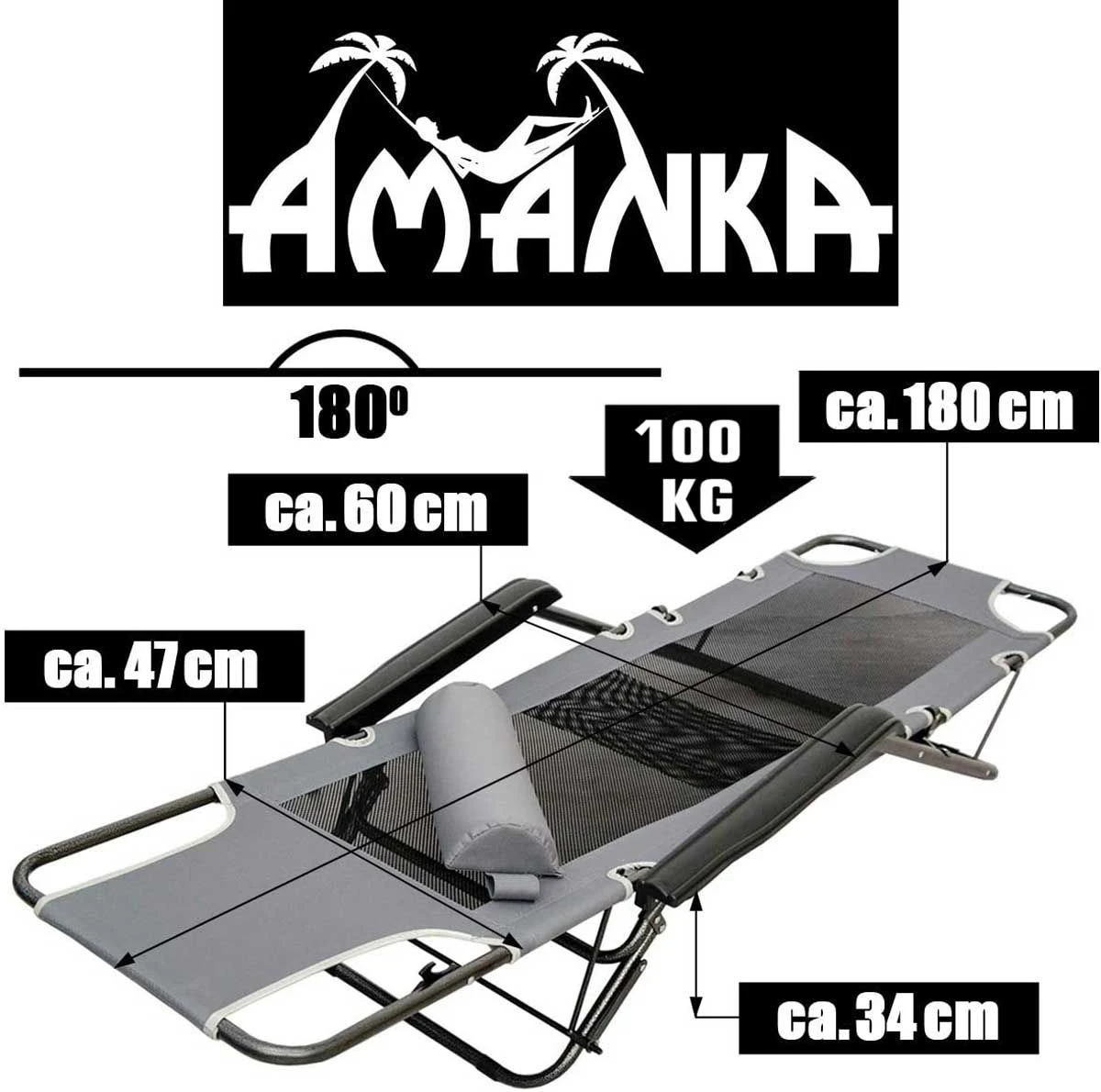 AMANKA 180 X 60 Verstelbare Relaxstoel - Dark Grey 6 AMANKA 180 X 60 Verstelbare Relaxstoel - Dark Grey - Afbeelding 4