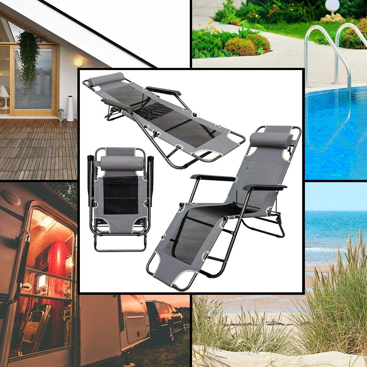 AMANKA 180 X 60 Verstelbare Relaxstoel - Dark Grey 4 AMANKA 180 X 60 Verstelbare Relaxstoel - Dark Grey - Afbeelding 2