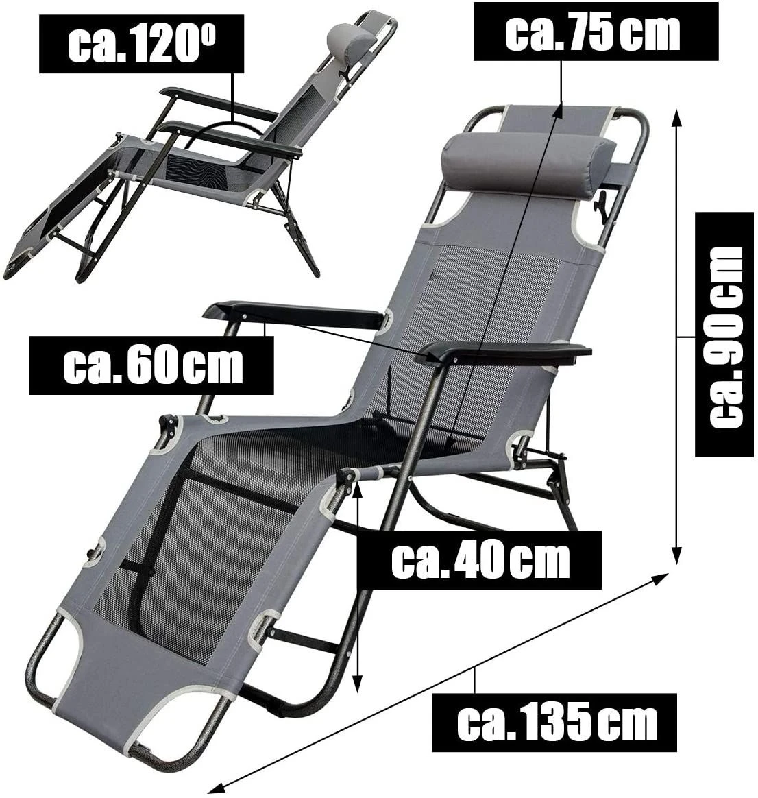 AMANKA 180 X 60 Verstelbare Relaxstoel - Dark Grey 8 AMANKA 180 X 60 Verstelbare Relaxstoel - Dark Grey - Afbeelding 6