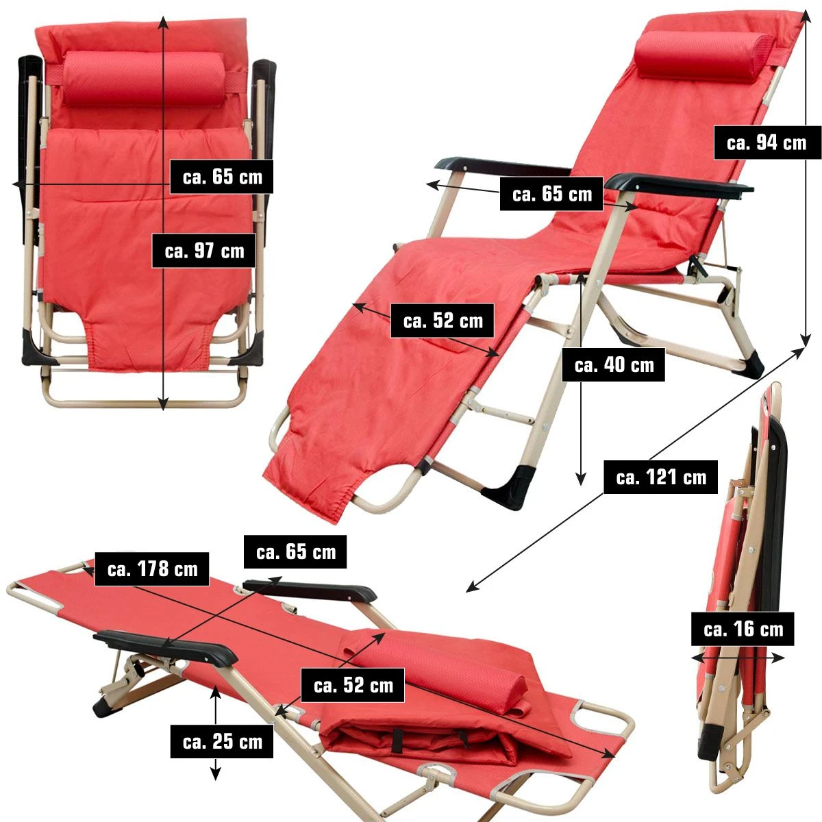AMANKA 178 X 60 Verstelbare Relaxstoel - Red 5 AMANKA 178 X 60 Verstelbare Relaxstoel - Red - Afbeelding 3