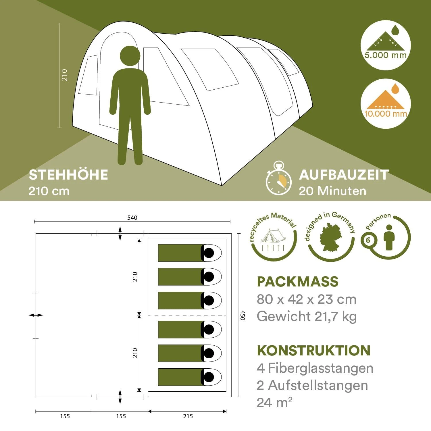 Skandika Gotland 6 Boho Tunneltent 7 Skandika Gotland 6 Boho Tunneltent - Afbeelding 5
