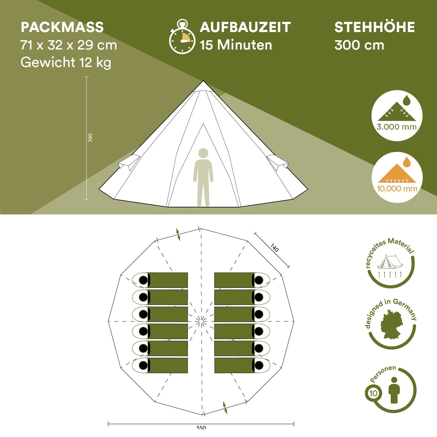 Skandika Tipi Goathi 550 Protect Groepstent - Beige 7 Skandika Tipi Goathi 550 Protect Groepstent - Beige - Afbeelding 5