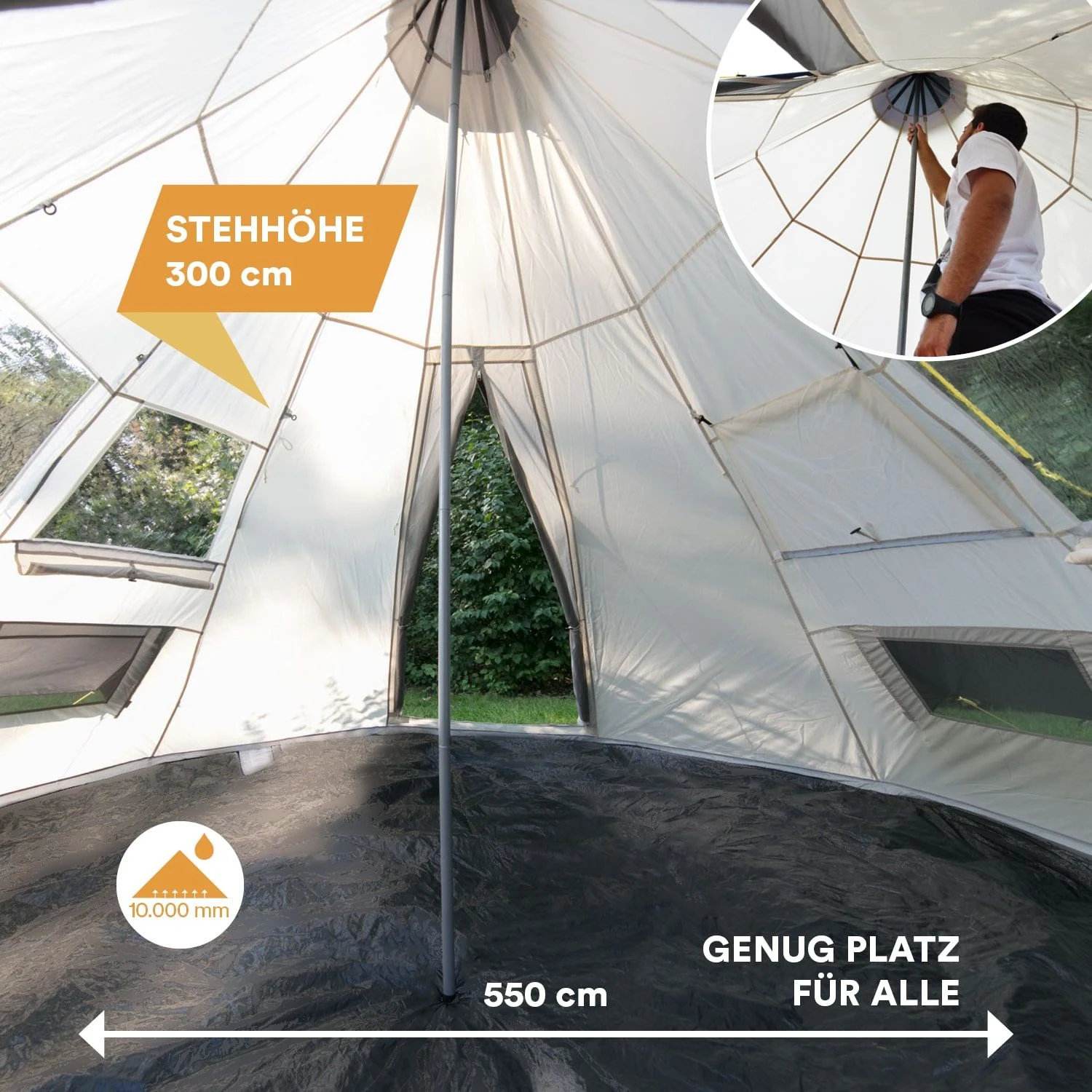 Skandika Tipi Goathi 550 Protect Groepstent - Beige 5 Skandika Tipi Goathi 550 Protect Groepstent - Beige - Afbeelding 3