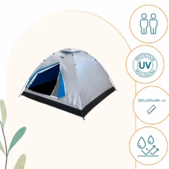 Merkloos HIXA Aktive 2 Persoons Grijze Koepeltent -Bo-Camp Verkoopwinkel 643688432f0758.88802234