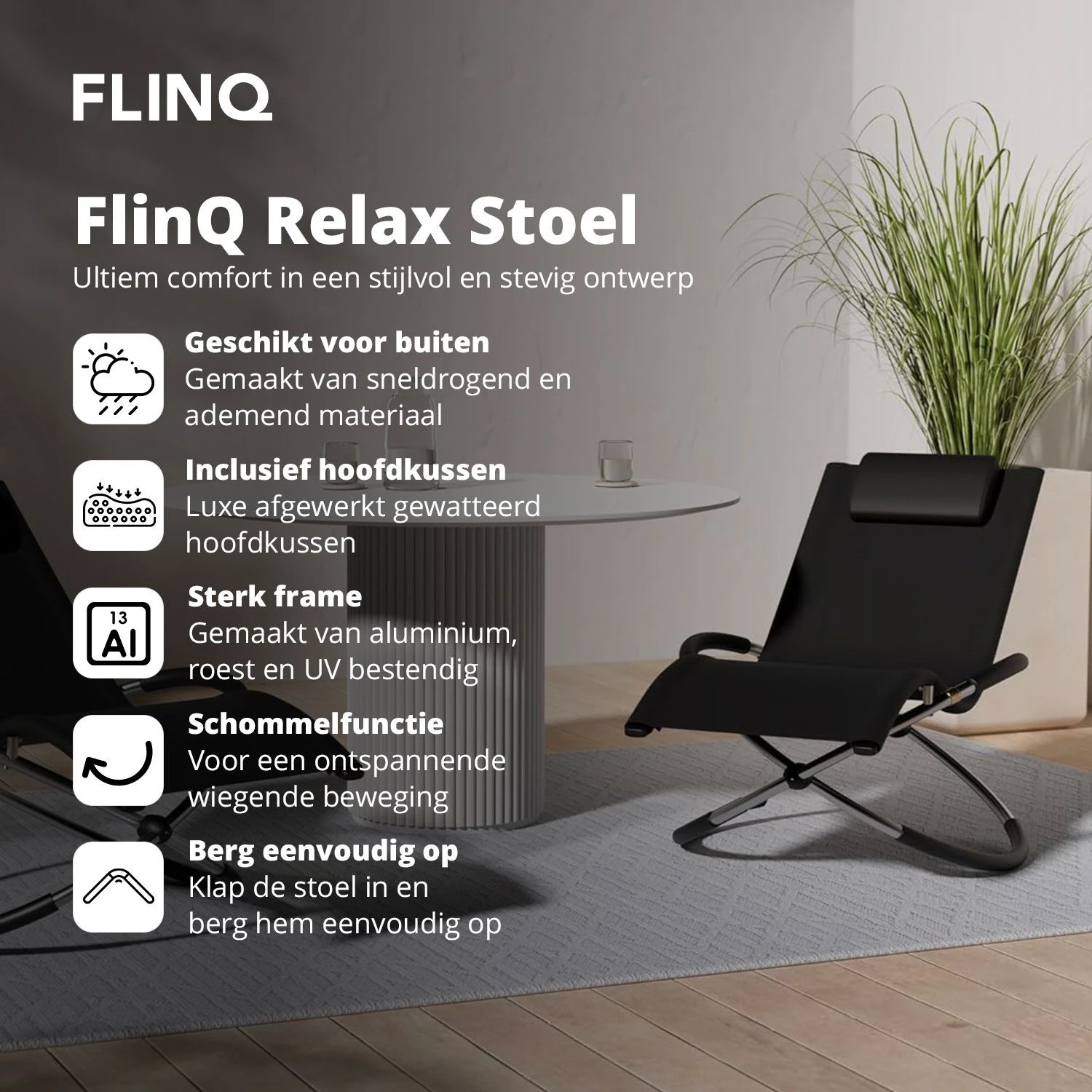 FlinQ Aura Opvouwbare Loungestoel - Antraciet 4 FlinQ Aura Opvouwbare Loungestoel - Antraciet - Afbeelding 2