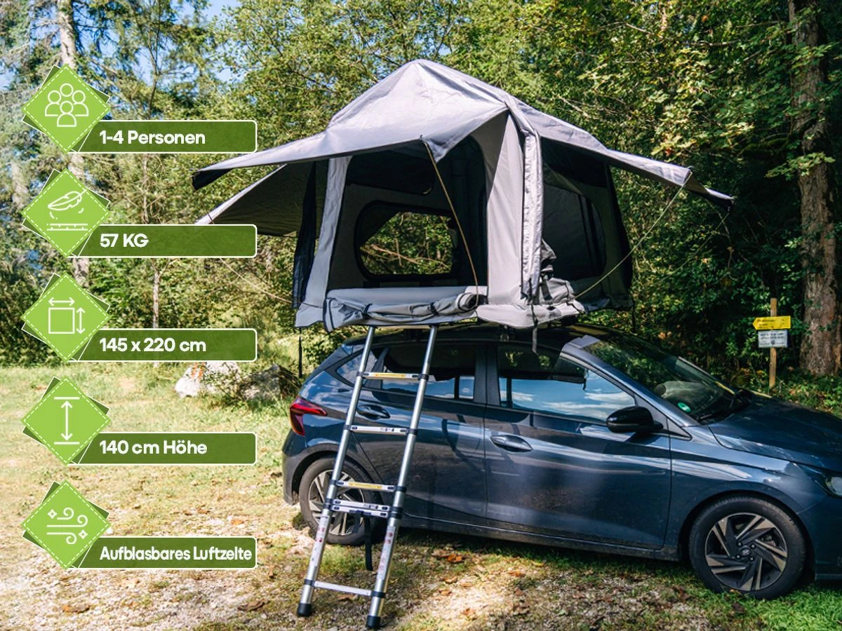 OutdoorU Sky 3-persoons Opblaasbare Daktent - Grijs 4 OutdoorU Sky 3-persoons Opblaasbare Daktent - Grijs - Afbeelding 2