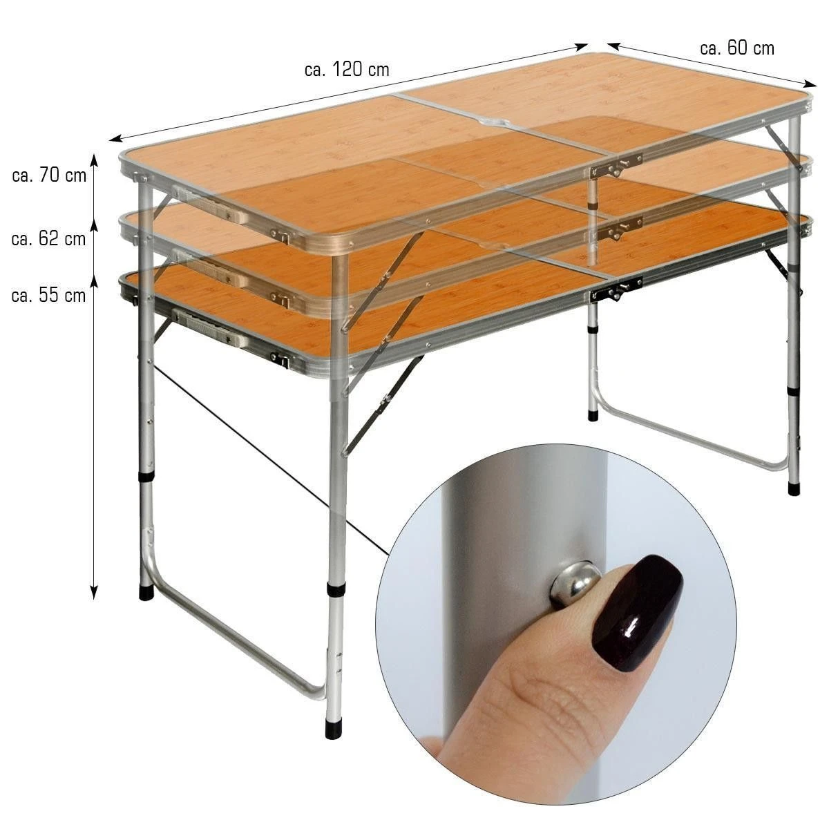 AMANKA 120x60 Bamboe Design Kampeertafel Met 4 Krukjes 5 AMANKA 120x60 Bamboe Design Kampeertafel Met 4 Krukjes - Afbeelding 3