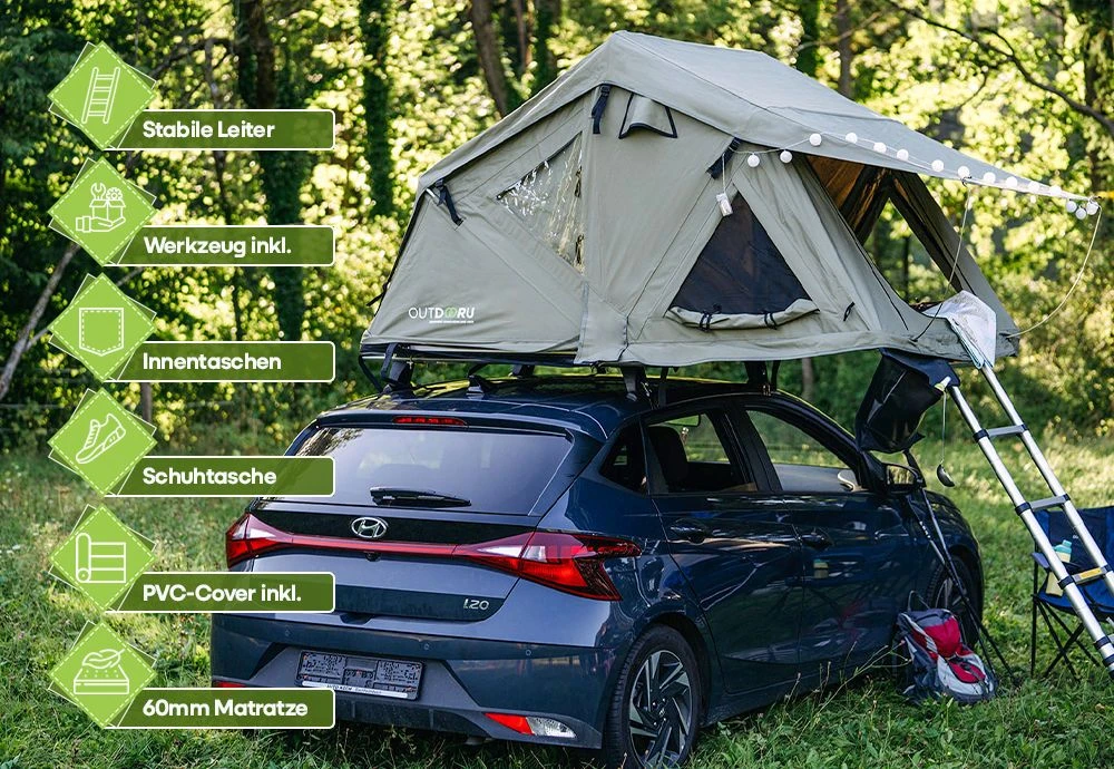 OutdoorU Compact 2-persoons Daktent - Grey 6 OutdoorU Compact 2-persoons Daktent - Grey - Afbeelding 4