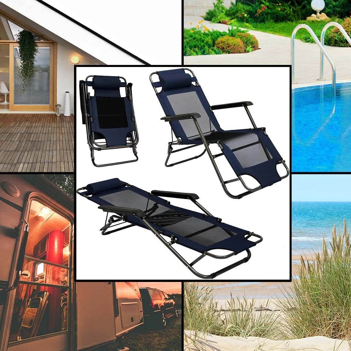 AMANKA 155 X 60 Verstelbare Relaxstoel - Black 4 AMANKA 155 X 60 Verstelbare Relaxstoel - Black - Afbeelding 2