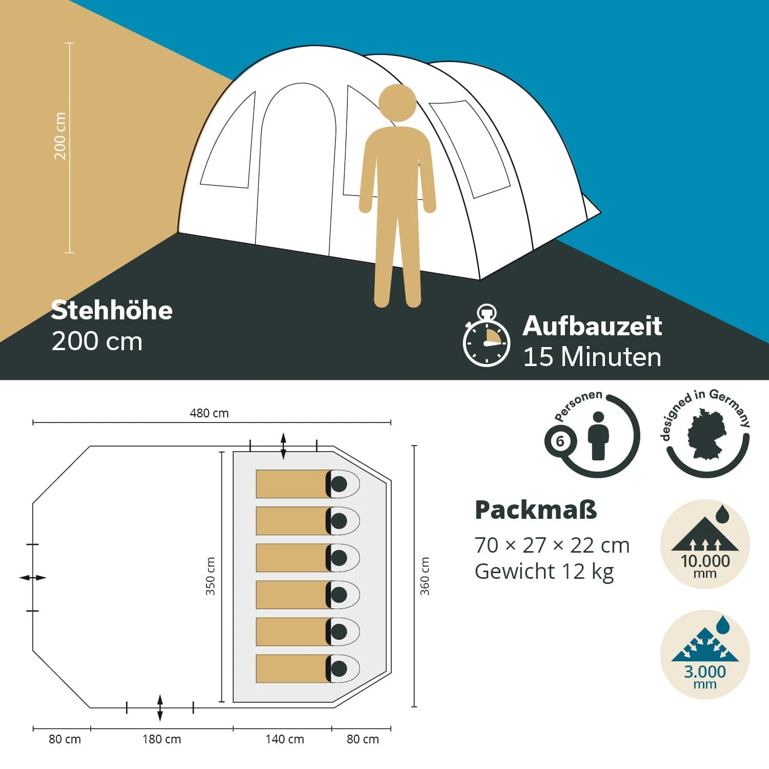 Skandika Kambo 6 Tunneltent 8 Skandika Kambo 6 Tunneltent - Afbeelding 6